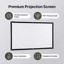 VOJCBKRE 100 Inch Outdoor Movie Projector Screen, Portable Foldable Wrinkle-Resistant 16:9 Projection Screen, Home Theater Movie Screen (With Hooks) - View 6