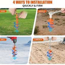 4pcs, 16.73-Inch Heavy-Duty Spiral Ground Anchors, Suitable For Tents, Trampolines, Outdoor Stakes, Garden Posts, And Secure Anchoring - Orange - 4pcs-black - View 9