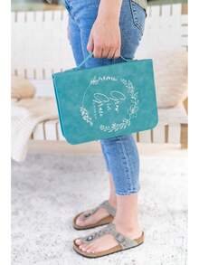 Funda para Biblia para Mujeres - Estuche Grande de Cuero PU con Diseño Minimalista en Bajorrelieve - Accesorios de Biblia Cristiana para Niñas y Mujeres (Beige/Dorado) - Corona verde azulado - Ver 2