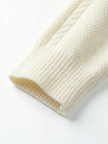 VIBEWAVE Cream Cable Knit Short Cardigan, V-Neck Single-Breasted Drop Shoulder Loose Sweater, Vintage Sweet Style - Beige - View 10