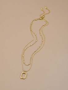 2pcs Simple Stainless Steel Geometric Square Necklace (No Gift Box), Father's Day Gift, Mother's Day Gift, Gift Giving (Actual Length May Vary From Small Cylinder Quantity) - Yellow Gold - View 3