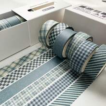 6 Rolls Boxed Vintage Plaid Pattern Washi Tape, Minimalist Style 1.5cm Wide Scrapbooking Tape, Suitable For Student Stationery Decoration DIY Scrapbook And Gift Box Packaging, Surprise Gift For Friends - Vintage - View 11