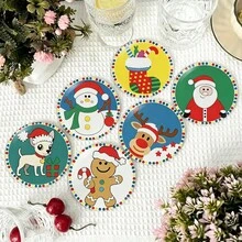 Christmas Hot-Selling 9pcs Christmas Coasters, Cute Cartoon Santa Claus, Snowman, Reindeer, Gingerbread Man, Puppy, Tree PET Water Cup Coasters, Suitable For Home Kitchen Dining Table Party, Winter Holiday, Protect Tabletop Decor, Christmas Decoration Gift - Multi-color LDX2662 - View 10