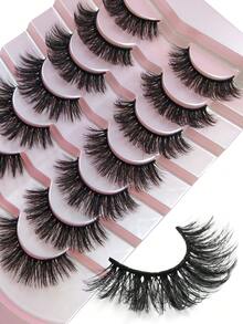 7 Pairs DD Curl Russian Strip Lashes Faux Mink Lashes Fluffy Wispy Lash Natural Look 3D Effect False Eyelashes Volume Short Fake Reusable Eyelash - Black - View 6