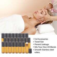 A Pack Of 10 Amber Glass Roller Bottles, Each 0.17oz, Designed For Essential Oil Samples With Stainless Steel Rollers And Black Caps, Perfect For Travel-Sized Perfumes And Cosmetics - Multicolor - View 7