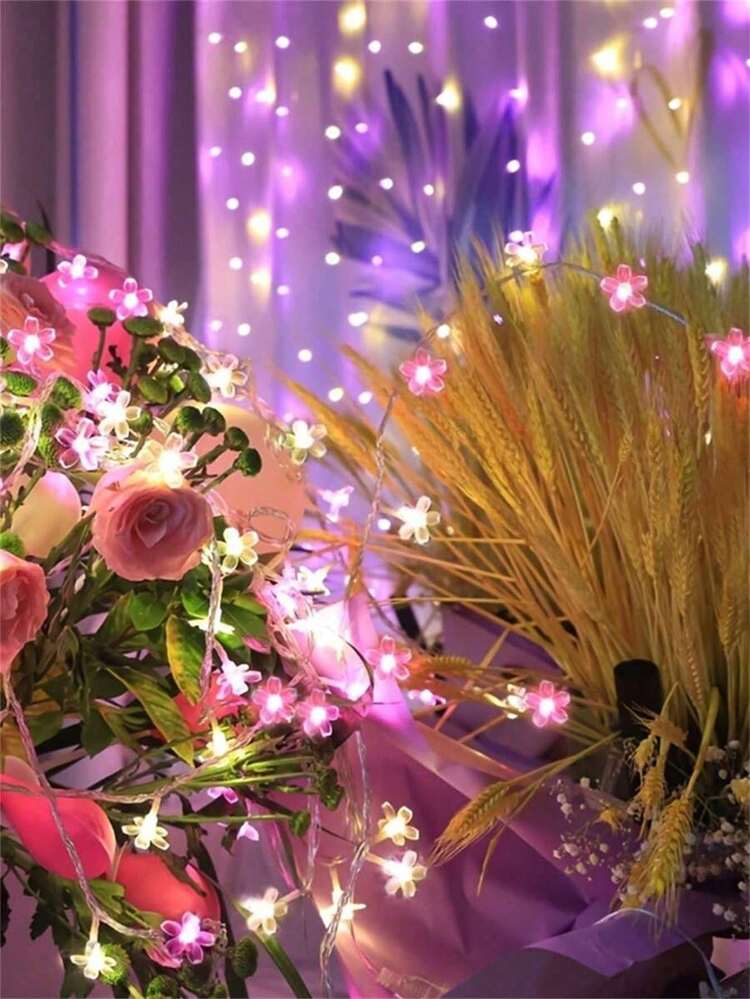 1pc 1.5M/3M/6M/10M LED Cherry Blossom Fairy String Lights, Decorative Lights For Bedroom, Garden, Wedding Party - Pink + Warm Tones - View 1