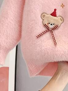 Girls' Pullover Sweater, Faux Mink Knit, Cartoon Design, Autumn/Winter New Style, Young Girl' Knit Sweater - White - View 5