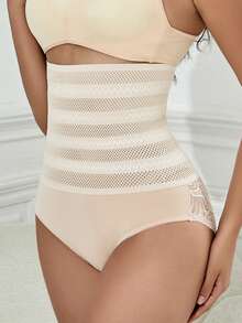 Shaping Lace Trim Triangle Panties High Waist Tummy Control Shapewear - White - View 2