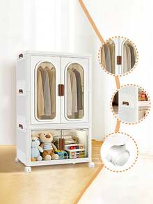 2/3/4LayerWidth: 60 cmSpace‑Saving Freestanding Clothes Organizer, Rolling Multi‑Tier Wardrobe with Arched Clear Doors, Practical Household Storage for Hanging & Folded Clothes and Accessories - Ver 7
