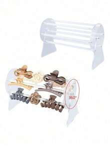1 Set Acrylic Headband Display Rack, Hair Scrunchie Storage Organizer, Rotating Claw Clip Holder, Transparent Display Stand, Hair Tie Box, Perfect For Gender Reveal Party, Birthday, Wedding, Party, Perfect Gift For Colleagues, Friends And Family, Back To School Essential - Clear - View 1