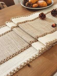 ABEST6522 Home&Living store Poly Linen Blend Woven Table Runner, Farmhouse Style Table Runner With Crochet Trim & Tassel Fringe, Decorative Table Cover For Dining Table, Banquet, Thanksgiving, Christmas & Daily Household Decor - Multicolor - View 22