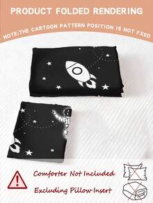 2/3件組兒童太空太空人床上用品套件，黑色星系火箭行星星星被套與枕套（單人/雙人/加大尺寸） - 彩色 - 查看 2