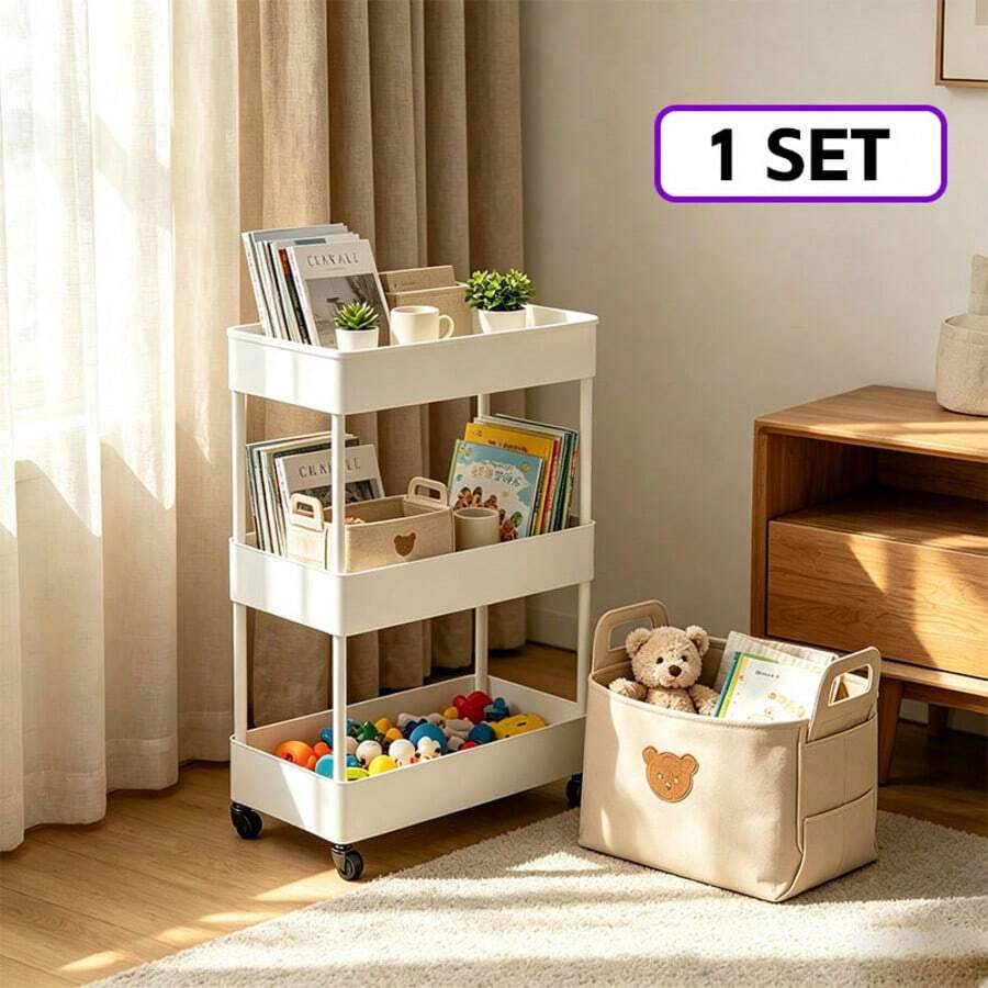 LÈRFM [okadytop] Carro de almacenamiento multifuncional de 3 capas, herramienta de almacenamiento para el hogar, estante de almacenamiento multifuncional para baño, oficina y cocina - Blanco - Ver 1
