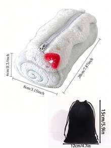 Swiss Roll Shaped Plush Pencil Case, Large Capacity Sweet Style Makeup Bag, Suitable For Daily Study And Office Supplies Storage - Multicolor - View 11