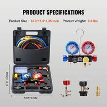4 Way AC Gauge - AC Manifold Gauge Set For R134A R22 R12 R410A Refrigerant, Freon Gauges With 5ft Hoses, Couplers, Can Tap Works On Car Auto Freon Charging And Evacuation - For R134A R22 R12 R410A - View 11