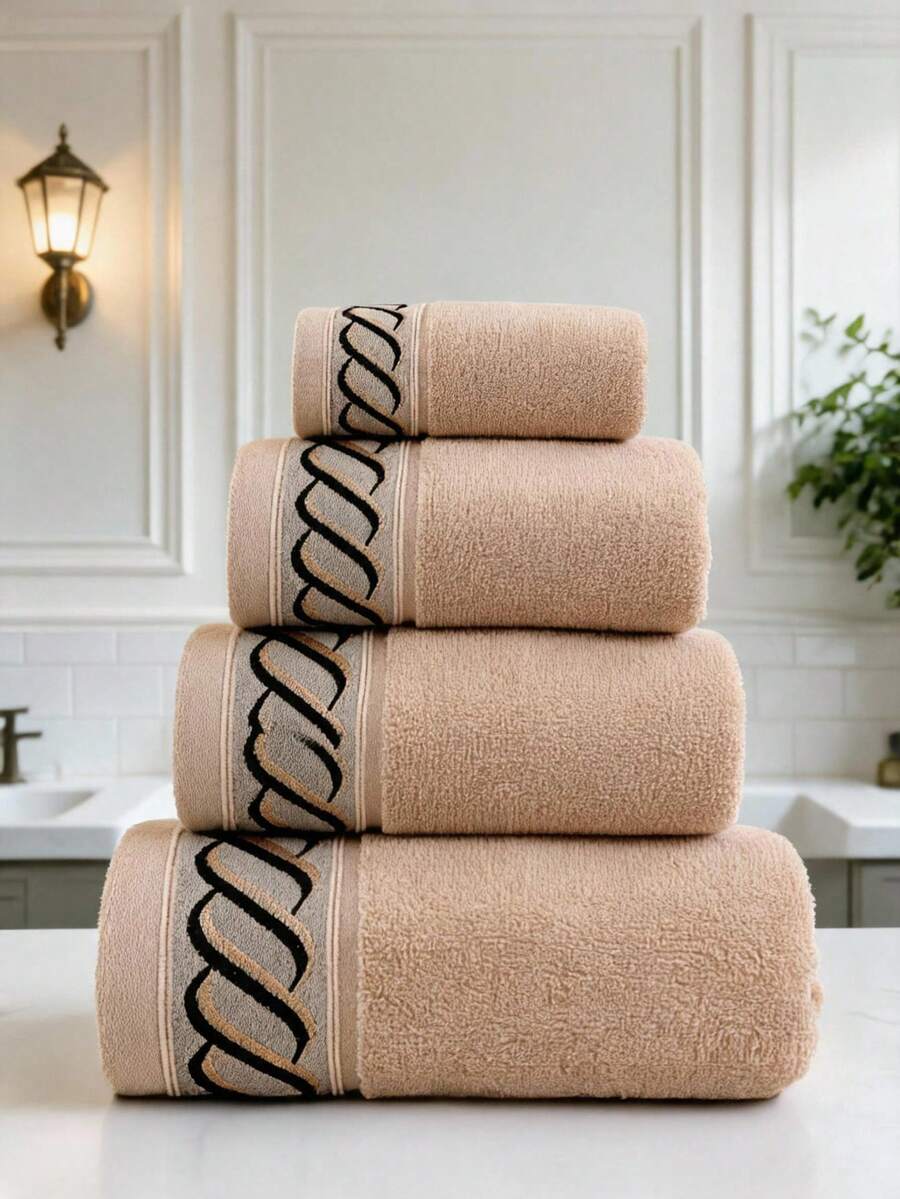 Ultra Soft 2/4 Packs Absorbent Cotton Towel Set, Contains 2 Bath Towels 28x55 Inch, 2 Hand Towels Ideal Everyday Use, Compact & Lightweight Soft Shower Towel - Khaki - View 1