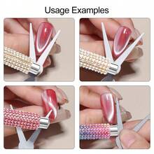 Cat-Eye Magnetic Nail Art Tool Set Featuring A Powerful Magnet For Cat-Eye Gel Polish, A Dual-Ended V-Shaped Magnetic Plate, And A Rhinestone-Style Magnetic Wand; Suitable For Both Nail Salons And DIY Home Use. - Multicolor - View 5