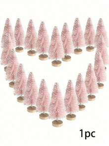 6pcs/1pc Mini Bottle Brush Christmas Tree With Wooden Base, Christmas Decoration, Artificial Plastic Mini Tree Handmade Ornament, Winter Snowy Christmas Table Party Decor (Pink) - Pink - View 12