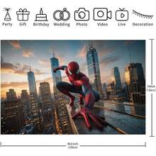 WPETLE Spider‑Man Dusk City Skyscraper Birthday Party Backdrop, Sunset Metropolitan Building Scene Photo Booth Background Banner For Kids Birthday Decor - Multicolor - View 9