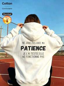 2026 Fall Winter Custom Loose White Hoodie For Women, Black French Text Print Back, Minimalist Y2K Style - White - View 11