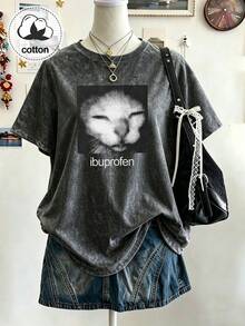 大尺碼女款休閒服，雪花圖案布料，舒適休閒上衣，復古T恤，春夏秋大尺碼黑色衣物 - 黑色 - 查看 8
