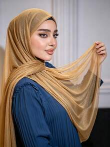 1pc Spring/Summer Casual Versatile Modest Minimalist Solid Color Soft Breathable Lightweight Muslim Hijab Scarf - MSL540 Gold - View 2