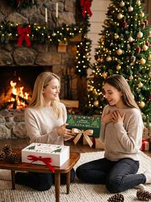 20/2pcs Christmas Gift Boxes With Satin Ribbon Bow And Magnetic Closure, Christmas Tree And Snowflake Print Hard Paper Packaging Boxes, Suitable For Holiday Party Favors, Desserts, Jewelry, Souvenirs Storage, New Year Celebration Gift Wrapping - Multicolor - View 3