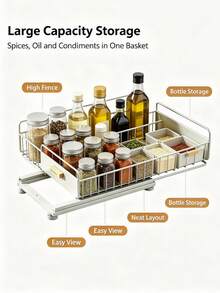 Pull‑Out Under Sink Organizer, Metal Spice Storage Rack, Storage Shelf, Heavy‑Duty Metal Kitchen Organizer, Smooth Pull‑Out Design, Space‑Saving Under‑Cabinet Storage Basket, For Storing Spice Supplies, Suitable For Kitchen And More - Multicolor - View 3