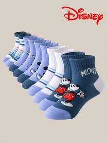 Disney 1/5/10雙迪士尼兒童襪，條紋卡通圖案，米老鼠淺藍色中筒襪，有趣的聖誕禮物 - 彩色 - 查看 5
