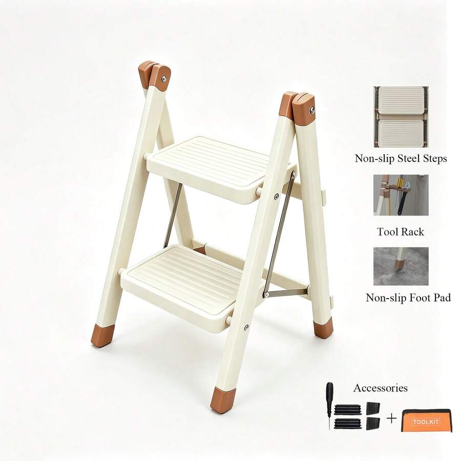 330Lbs Load-Bearing Folding Ladder | Heavy-Duty Metal Step Stool With ...