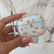 Niche Design Anti-Drop, Anti-Scratch, Anti-Fingerprint Semi-Transparent Goldfish + Ring Earphone Case Compatible With AirPods Pro 3, Pro 2, 4, 3, 1/2 Generation Cute Minimalist Protective Cover For Women - Translucent Blue - View 1
