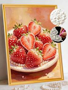 Pearl Painting Is Designed With Strawberry Pattern. DIY Handmade Sticky Diamond Creative Diamond Painting Kit With Tools And Pearl Diamond Bag. It Is A Good Home/Office Decoration, Gift For Craft Lovers, Unframed - A - View 3