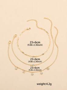 3pcs Cubic Zirconia Charm Anklet - Yellow Gold - View 5