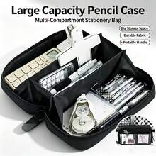 Large Capacity Pencil Case, Multi-Compartment Stationery Storage Bag With Transparent Window, Portable Desktop Organizer, Aesthetic Multi-Layer Design Makeup Bag, Suitable For Office, Travel And Daily Use, Back To School Gift - Multicolor - View 2