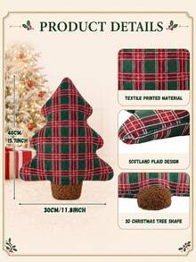 1pc Christmas Tree Shaped Plaid Pattern Throw Pillow, Soft Filled Decorative Cushion, Christmas Holiday Home Decor Pillow, Suitable For Sofa, Living Room, Bedroom - Red and Green Plaid - View 2