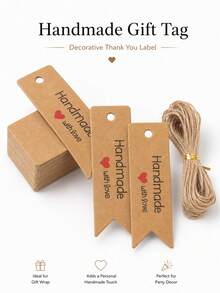 200pcs Handmade Style Gift Tags Rustic Vintage Hang Tags Labels With String For Wedding Birthday Holiday Party Gift Wrapping Packaging Crafts - Multicolor - View 1