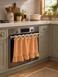 Plaid Ruffled Oven Door Curtain, Farmhouse Style Checkered Stove Handle Curtain With Tie Rope, Country Style Scalloped Edge Kitchen Decor Curtain, Washable Small Window Curtain, Suitable For Oven, Cabinet, Open Cabinet And Small Window, Farmhouse Style Kitchen Home Decor - Ruffled Edge - View 9