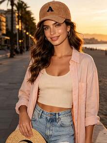 1Pc Minimalist A-Z Letter Corduroy Baseball Cap, Adjustable Outdoor Sun Protection Casual Hat,Suitable For Spring, Autumn, And Winter Daily Wear - Khaki - View 6