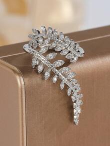 1pc Exquisite Copper Inlaid Zirconia Open Leaf Ring, Women's Engagement Jewelry Gift - Ring - View 9