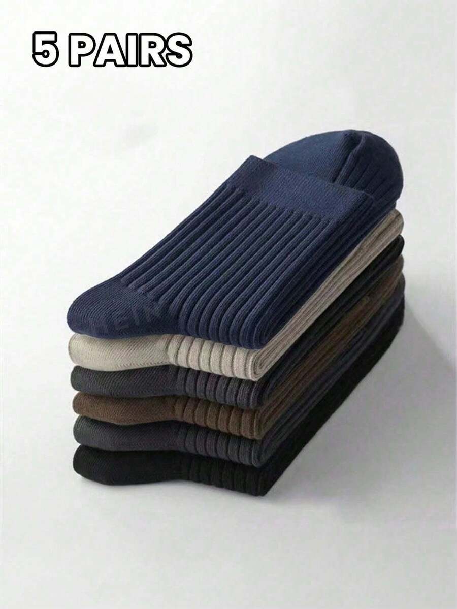 1/5/10/15/20 Pairs Men's Socks, All-Season Multi-Color Solid Soft Sweat-Absorbent Sports, Minimalist Business Casual Daily Mid-Calf Socks - Multicolor - View 1