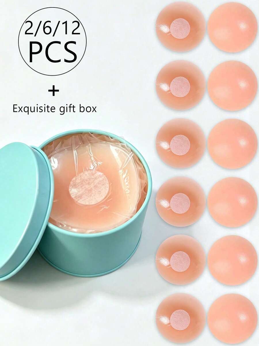 2/6/12-Pack Penutup Puting Wanita, Dapat Digunakan Kembali, Penutup Puting Tak Terlihat Perekat Diri Silikon, Termasuk Kotak Penyimpanan untuk Perjalanan
