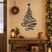 Christmas Metal Wall Decor, Swirl Tree Design, Suitable For Indoor And Outdoor Porch, Door And Living Room Holiday Wall Art - Black - View 2