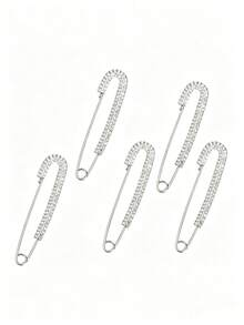 10pcs Shiny Gold Rhinestone Brooches - Women's Shirt Dress Collar Accessories Safety Pin Artificial Crystal Clip (Image For Reference Only, Packaging Style Random) - Silver - View 5