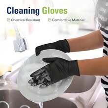 4/50/100pcs Disposable Nitrile Gloves, Powder-Free Durable, Latex-Free, Suitable For Home And Kitchen Cleaning, Kitchen, Bathroom, Toilet, Living Room Housework, Painting Work And Outdoor Travel Multi-Purpose Gloves (Bagged) - Black - View 2