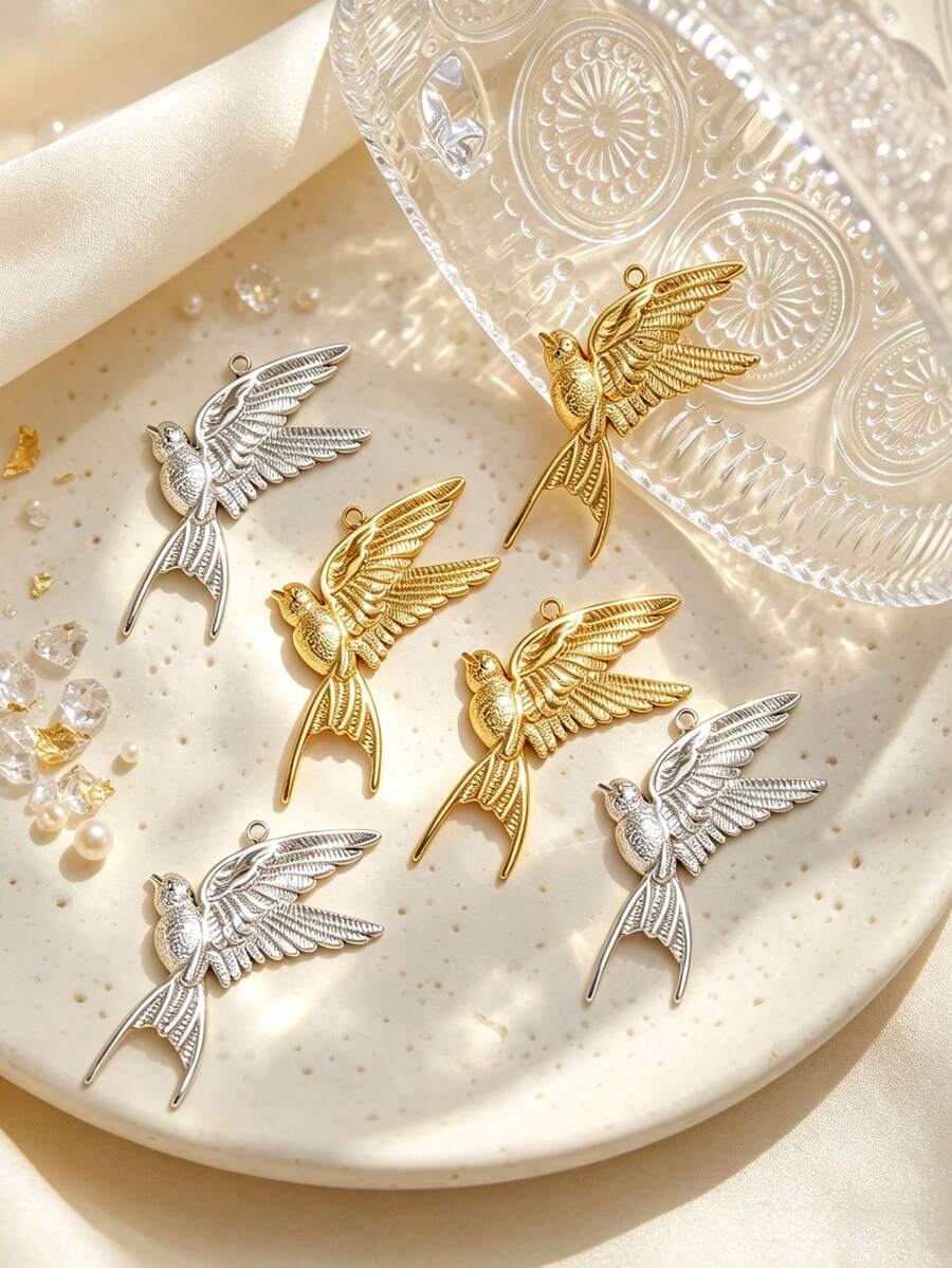 1pc Casual Style Swallow Pendant Vintage Flying Swallow Metal Charm Suitable For DIY Necklace Bracelet Jewelry Making Suitable For Women's Daily Wear - Multicolor - View 1