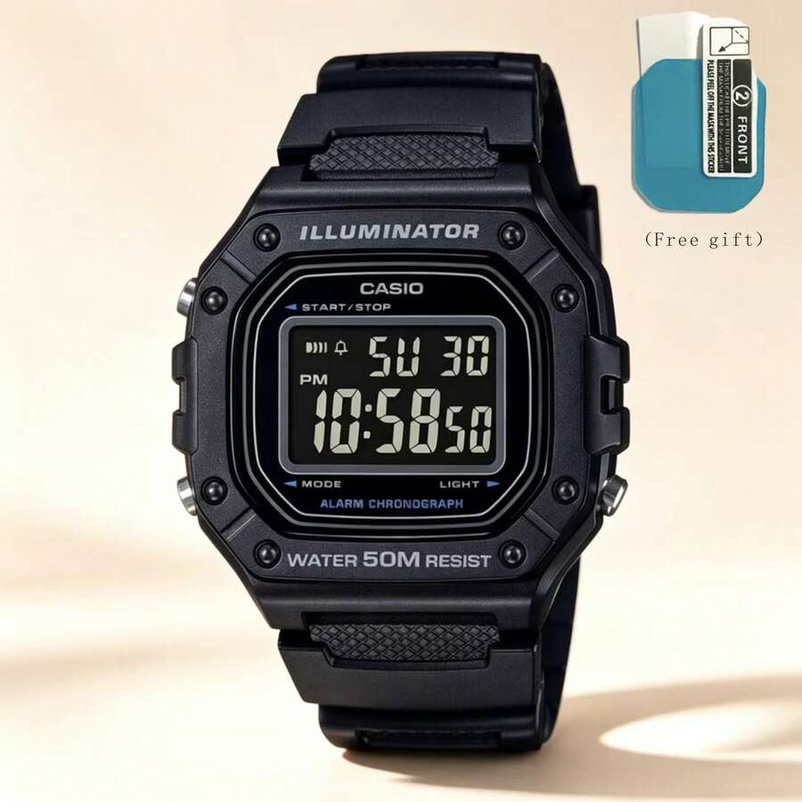 Casio Retro Small Square Resin Strap Quartz Movement Watch (Free Screen Protector With Purchase) - Black - View 1