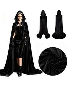 Soft Plush Plush Hooded Cape, Multiple Colors Available, Long Train Design, Medieval Wizard Costume, Adult Halloween Party Cosplay Cloak - Multicolor - View 9