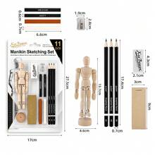11-Piece Manikin Sketch Set, Adjustable Wooden Figure With Graphite Pencils, Charcoal Sticks & Blending Tools, Ideal For Anatomy, Gesture & Proportion Practice, Perfect For Artists, Students & Hobbyists - Sets - View 3