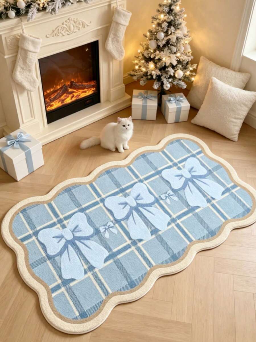 1pc Pink Bow Cream Style Decorative Rug, Bedroom Decor, Small Rug, Carpet, Home Decor, Living Room Rug, Living Room Small Rug, Bedroom Rug, Living Room Home Decor, Outdoor Rug, Washable Rug - Multicolor 11 - View 1