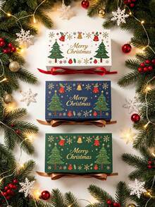 20/2pcs Christmas Gift Boxes With Satin Ribbon Bow And Magnetic Closure, Christmas Tree And Snowflake Print Hard Paper Packaging Boxes, Suitable For Holiday Party Favors, Desserts, Jewelry, Souvenirs Storage, New Year Celebration Gift Wrapping - Multicolor - View 5